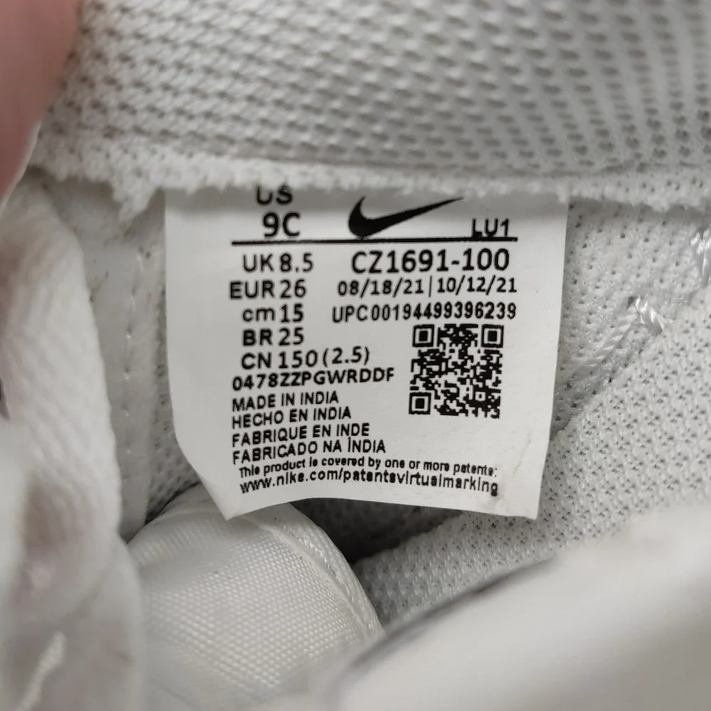 Nike Sneaker Kids 9C White Force 1 Low CZ1691-100 Tumbled Leather Athletic Shoes